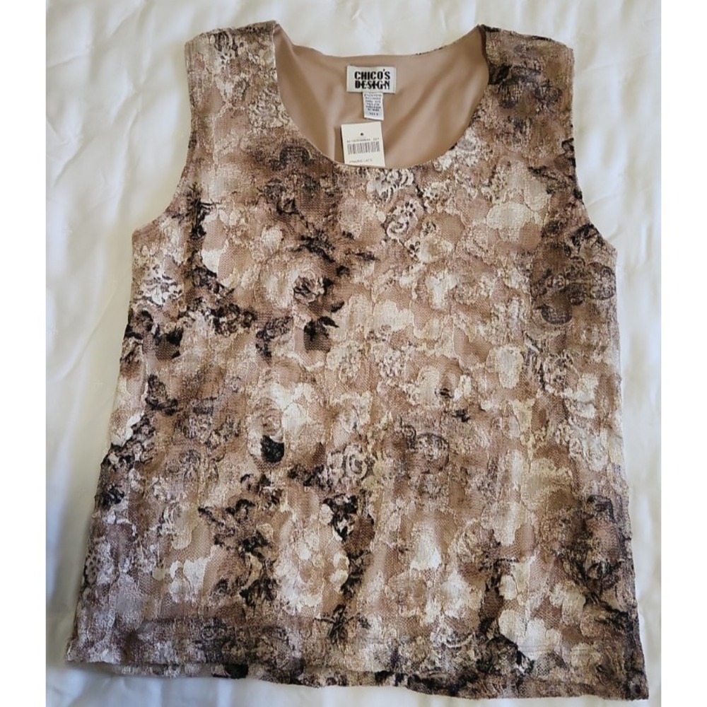 Chico's Design Prairie Lace Banyon Tank Top Taupe Size 2 NEW Made in USA